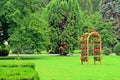 Gardens in the public park of the Cathedral of Curtea de Arges in Romania.