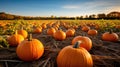 Pumpkin field in autumn Royalty Free Stock Photo