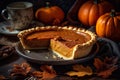 Beautiful pumpkin pie. American cuisine. Generative AI