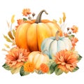 Beautiful pumpkins floral arrangement in rustic style.