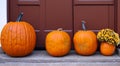 beautiful pumpkins outside a house