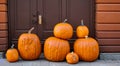 beautiful pumpkins outside a house, concept halloween october