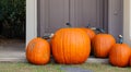 beautiful pumpkins outside a house, concept halloween october terror