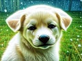 Beautiful puppy isolated on grass background. white dog with black eye. Royalty Free Stock Photo