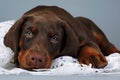 Beautiful Purebred Brown Doberman Puppy Very Sad, Put His Head A