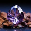 Beautiful Purple Amethyst Isolated on a Dark Background. Purple Diamond. Gem. Royalty Free Stock Photo