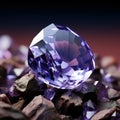 Beautiful Purple Amethyst Isolated on a Dark Background. Purple Diamond. Gem. Royalty Free Stock Photo
