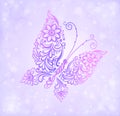 Beautiful purple butterfly flying against the brilliance and bokeh Royalty Free Stock Photo