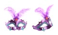 Beautiful purple carnival masks on white background Royalty Free Stock Photo