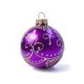 Beautiful purple Christmas ball with patterns isolated on white background, close up Royalty Free Stock Photo