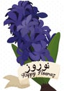 Beautiful Purple Hyacinth Bouquet with Scroll Around It for Nowruz, Vector Illustration