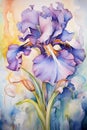 Beautiful purple iris flowers. Digital watercolor painting. Printable floral wall art Royalty Free Stock Photo