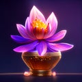 Beautiful purple lotus flower in bowl. Vector realistic illustration. Generative AI