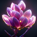 Beautiful purple magnolia flowers on black background. 3d rendering AI generated