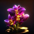 Beautiful purple orchid flowers on black background. Vector illustration. AI generated Royalty Free Stock Photo