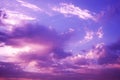 Beautiful purple pink evening sky with clouds view. Colorful sunset background with space for design. Royalty Free Stock Photo