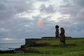 Beautiful sunset over Moai Statues in Hanga Roa