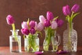 Beautiful purple tulip flowers bouquet in vase Royalty Free Stock Photo