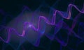 Beautiful purple violet digital 3d zigzag, spring mesh or smooth dynamic substance in shape of wave in deep dark space. Royalty Free Stock Photo