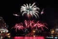 Beautiful and pyrotechnic fireworks in Genoa, Italy / Fireworks in Genoa harbor, Italy