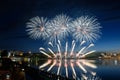 Pyrotechnic fireworks show in the night sky.