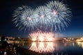 Pyrotechnic fireworks show in the night sky.