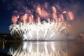 Pyrotechnic fireworks show in the night sky.