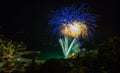 Beautiful and pyrotechnic fireworks in Recco, Italy / Fireworks in Recco, Genoa, Italy Royalty Free Stock Photo