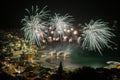 Beautiful and pyrotechnic fireworks in Recco, Italy / Fireworks in Recco, Genoa, Italy Royalty Free Stock Photo