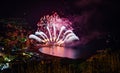 Beautiful and pyrotechnic fireworks in Recco, Italy / Fireworks in Recco, Genoa, Italy Royalty Free Stock Photo