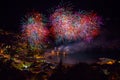 Beautiful and pyrotechnic fireworks in Recco, Italy / Fireworks in Recco, Genoa, Italy Royalty Free Stock Photo