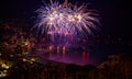 Beautiful and pyrotechnic fireworks in Recco, Italy / Fireworks in Recco, Genoa, Italy Royalty Free Stock Photo