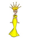 Beautiful queen crown golden dress clipart cartoon illustration