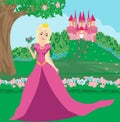 Beautiful Queen Front Her Castle Royalty Free Stock Photo