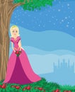 Beautiful Queen Front Her Castle - card Royalty Free Stock Photo