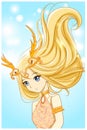 Beautiful queen with gold hair and gold horn crown design character cartoon illustration