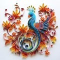 Quilling paper filigree phoenix with colorful flowers Generative AI