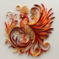 Quilling paper filigree phoenix with colorful flowers Generative AI