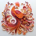 Quilling paper filigree phoenix with colorful flowers Generative AI