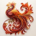 Quilling paper filigree phoenix with colorful flowers Generative AI