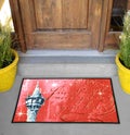 Beautiful Quote Printed Kids Woolen Welcome Entry Doormat outside home with yellow flowers and leaves