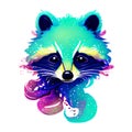 Beautiful racoon portrait in watercolor style. Generative AI