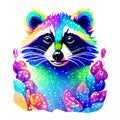 Beautiful racoon portrait in watercolor style. Generative AI