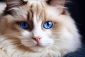 Beautiful Ragdoll cat. Fluffy beautiful white Ragdoll cat with blue eyes