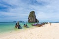 Railay beach with Thai long tail boats in Krabi, Thailand