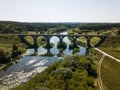 Beautiful railway bridge viaduct over river Sluch, Novograd Volynsky, Ukraine