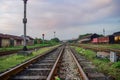 Beautiful railway junction landscape and railway lines Royalty Free Stock Photo