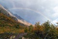 Beautiful rainbow in autumn, Torres del Paine National Park, Chile