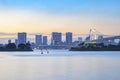 Beautiful rainbow bridge and city scape of odaiba harbor tokyo Royalty Free Stock Photo