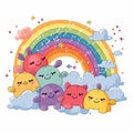 Beautiful rainbow and cartoon collection. Cute rainbows with cartoon characters. Beautiful rainbow and cloud cartoon design on